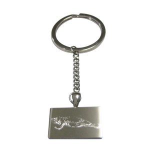 Silver Toned Rectangular Etched Manatee Pendant Keychain